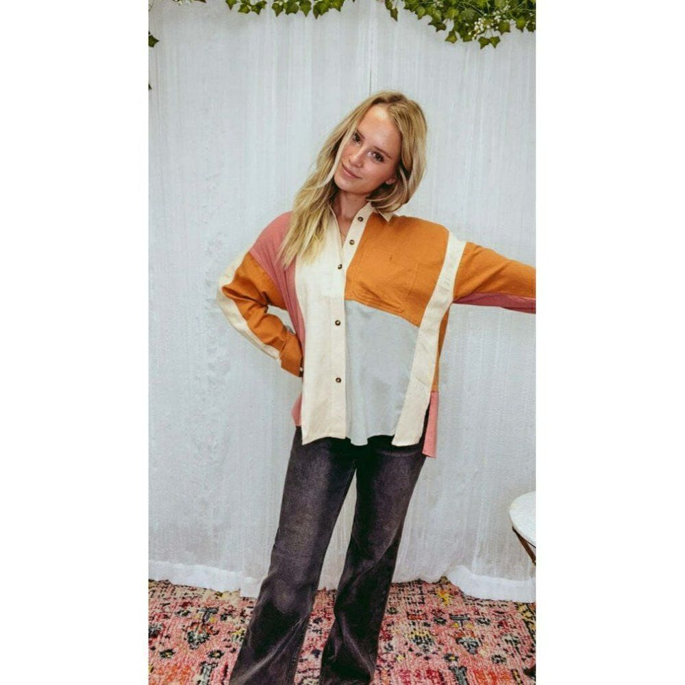 EASEL Clothing Women's Color block Button Up Shacket Boyfriend Fit New ET17871 - Picture 8 of 11